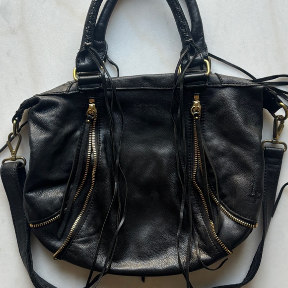 Linea Pelle Leather Tassel Bag in Black - Picture 2 of 11